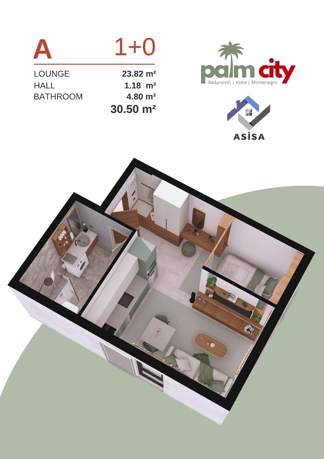 Palm City A 1+0 studio 30,50 m² tlocrt