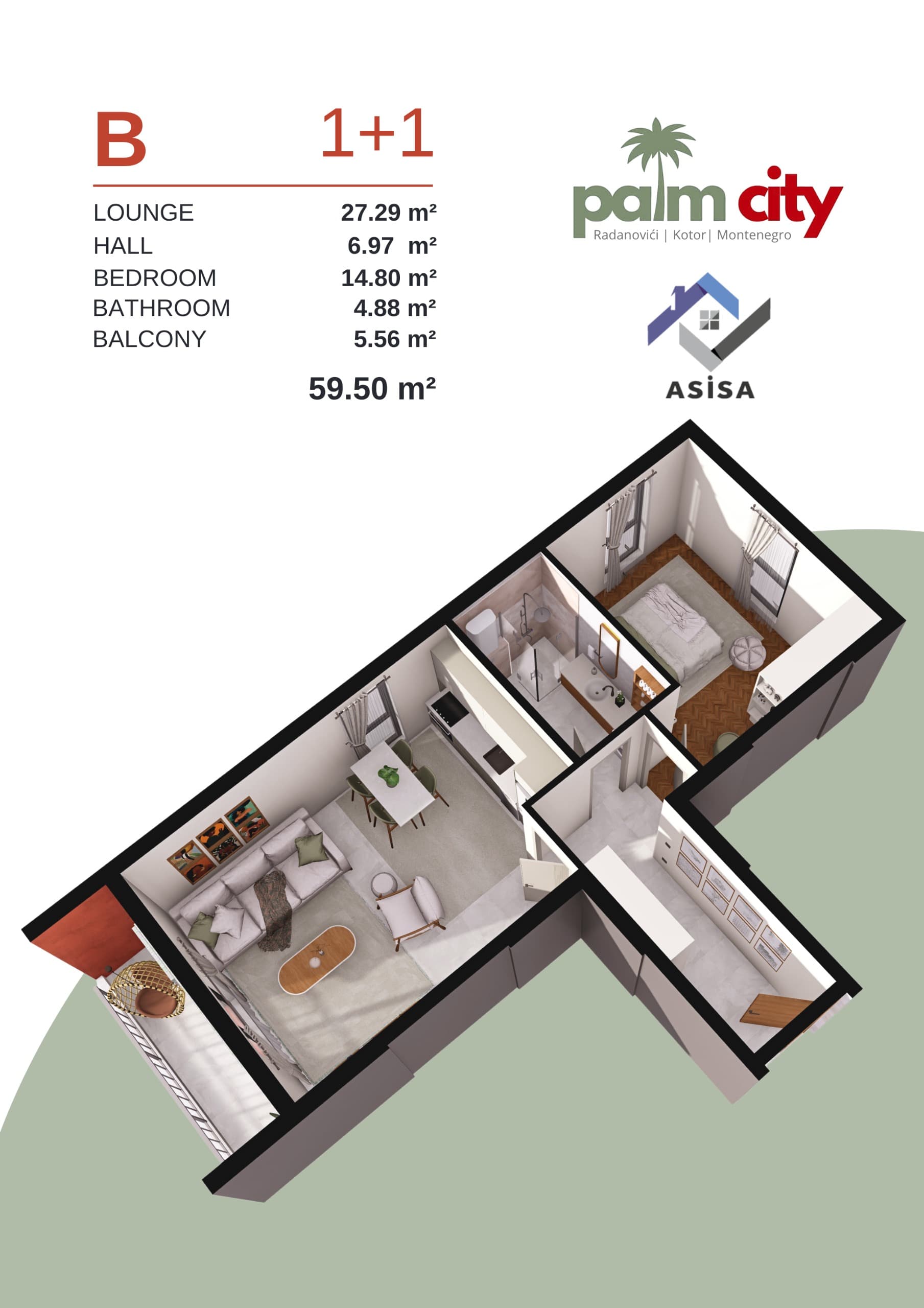 Palm City B 1+1 59,50 m² tlocrt