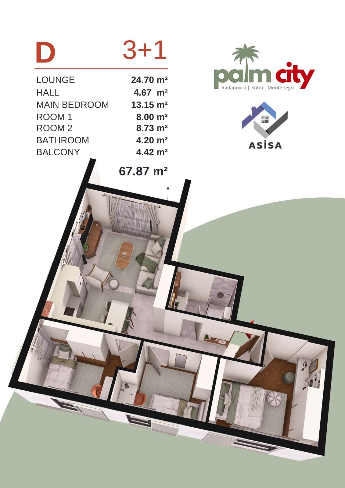 Palm City D 3+1 67,87 m² tlocrt